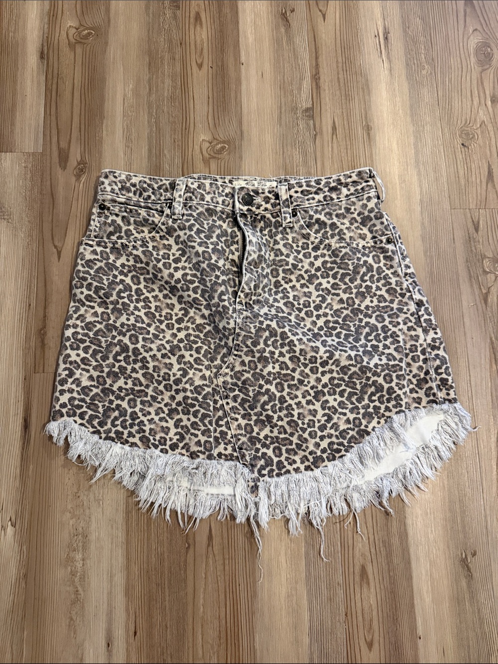We The Free Leopard Print Frayed Hem Mini Skirt - Beige/Brown